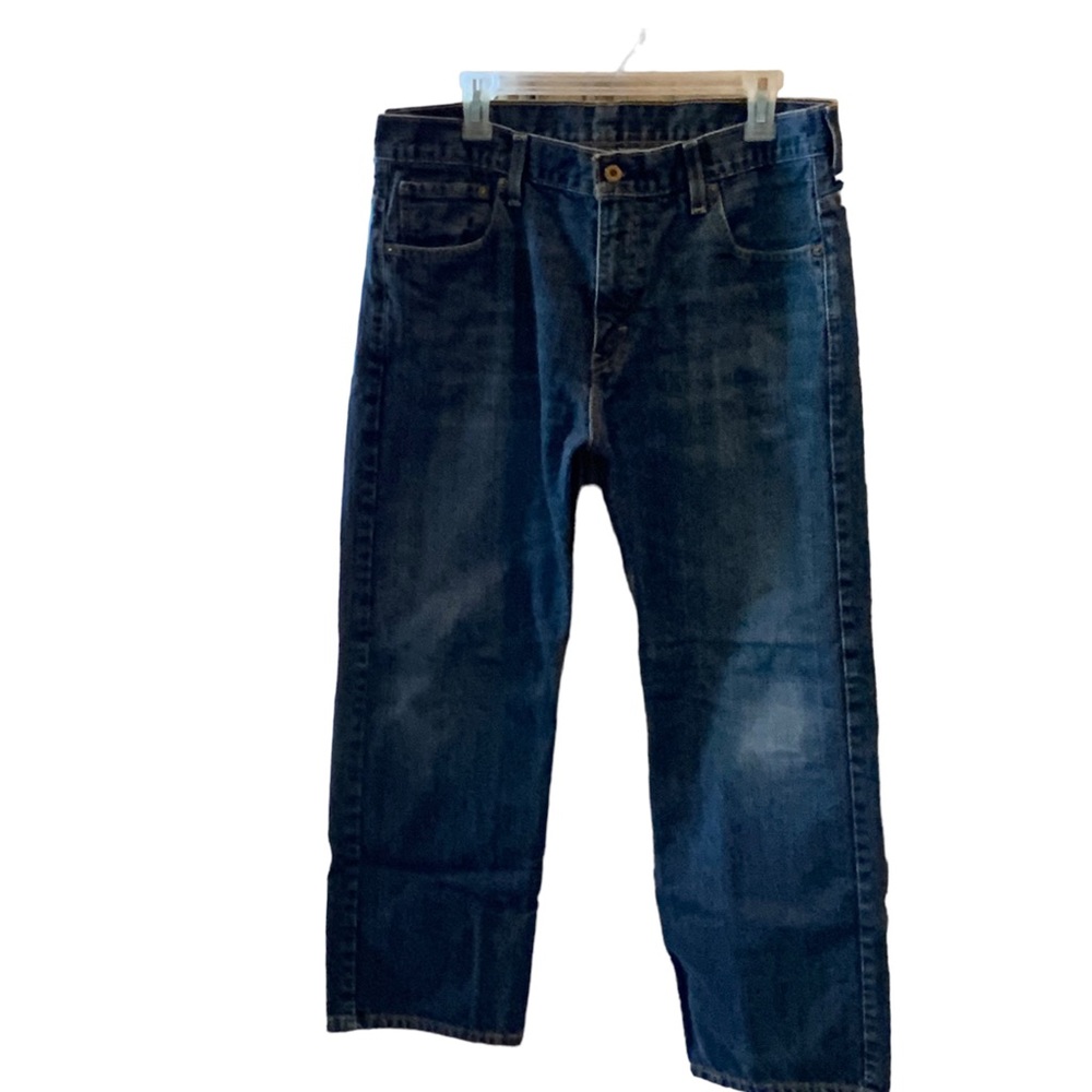 Levi’s Mens 569 Blue Denim Dark Wash Jeans Straight Classic 34x30 Hemmed to 28”